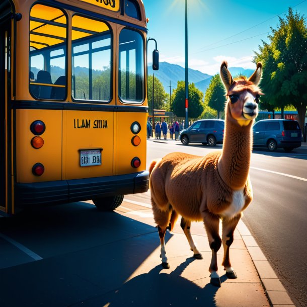 Imagem de uma espera de uma lhama na parada de ônibus