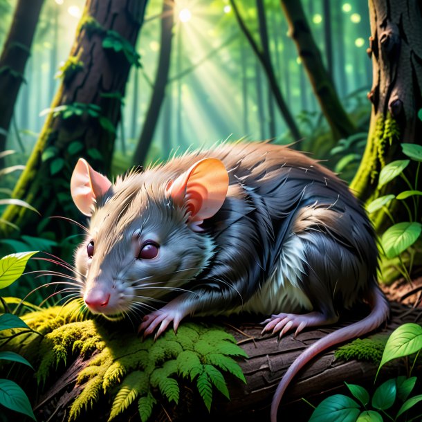 Photo of a sleeping of a rat in the forest