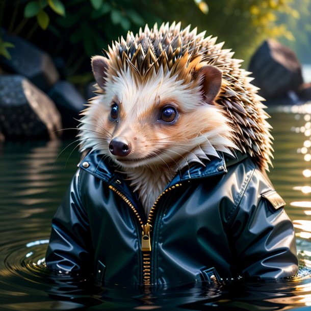 Pic d'un hérisson dans une veste dans l'eau