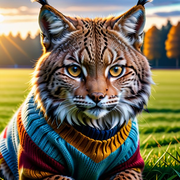 Pic of a lynx in a sweater on the field