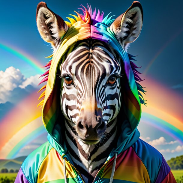 Pic of a zebra in a hoodie on the rainbow