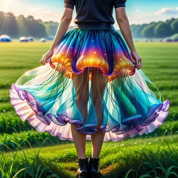 Drawing of a jellyfish in a skirt on the field