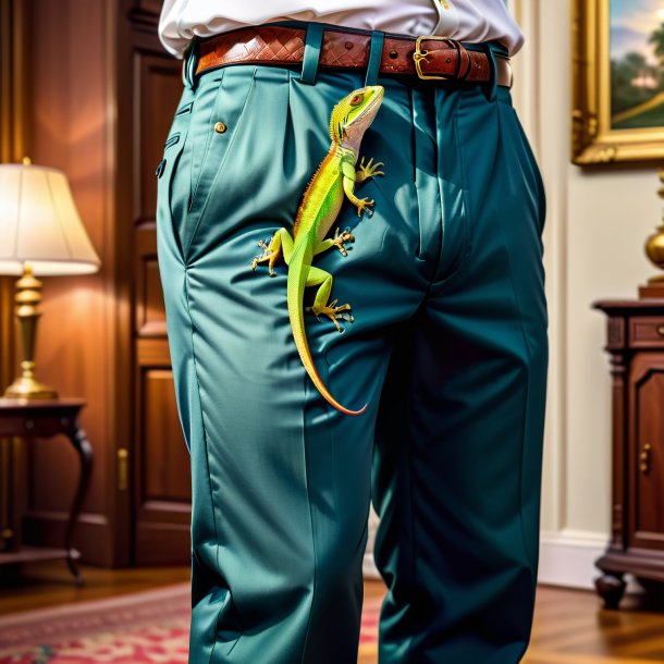 Picture of a lizard in a trousers in the house