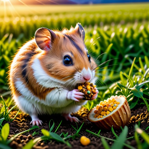 Photo of a eating of a hamster on the field