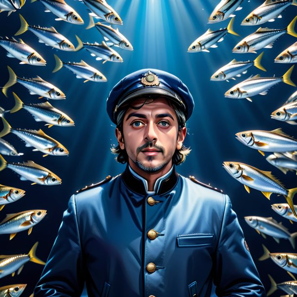 Image d'une sardine dans un manteau bleu