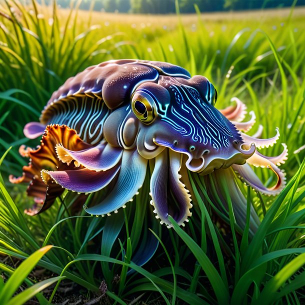 Photo of a cuttlefish in a belt in the meadow