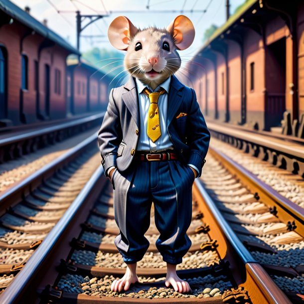 Image of a rat in a trousers on the railway tracks