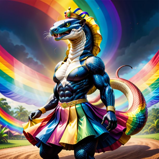 Illustration of a king cobra in a skirt on the rainbow