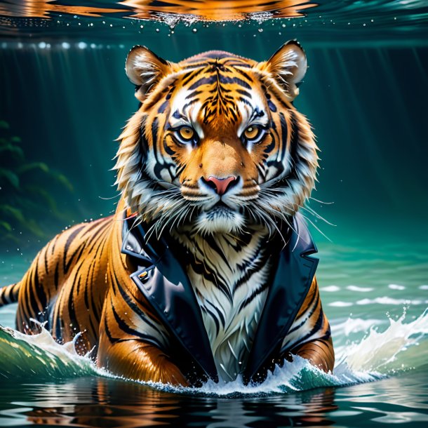 Foto de un tigre en un abrigo en el agua