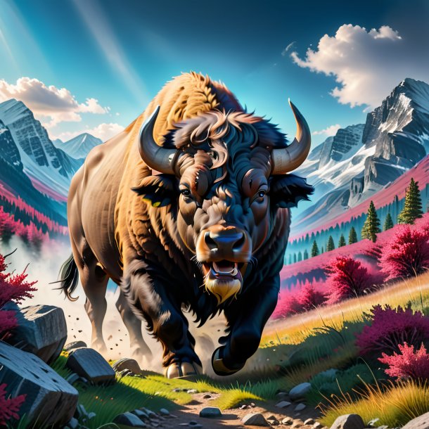 Image of a angry of a buffalo in the mountains