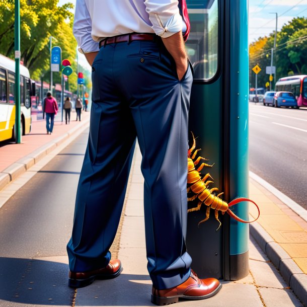 Pic of a centipede in a trousers on the bus stop