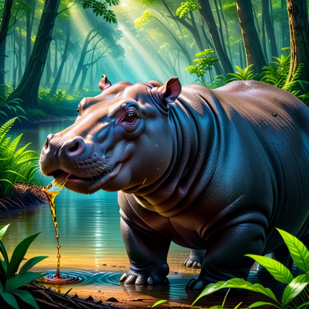 Pic of a drinking of a hippopotamus in the forest