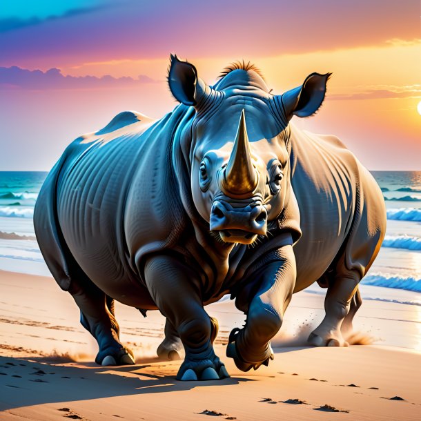 Photo d'une danse d'un rhinocéros sur la plage