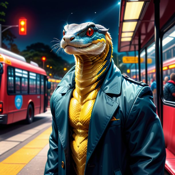 Drawing of a king cobra in a coat on the bus stop