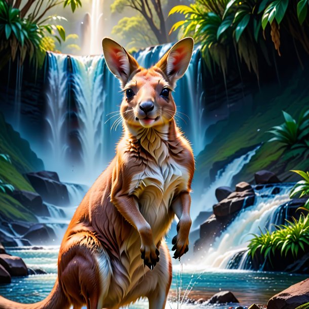 Photo of a crying of a kangaroo in the waterfall