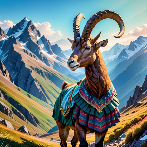 Illustration of a ibex in a skirt in the mountains