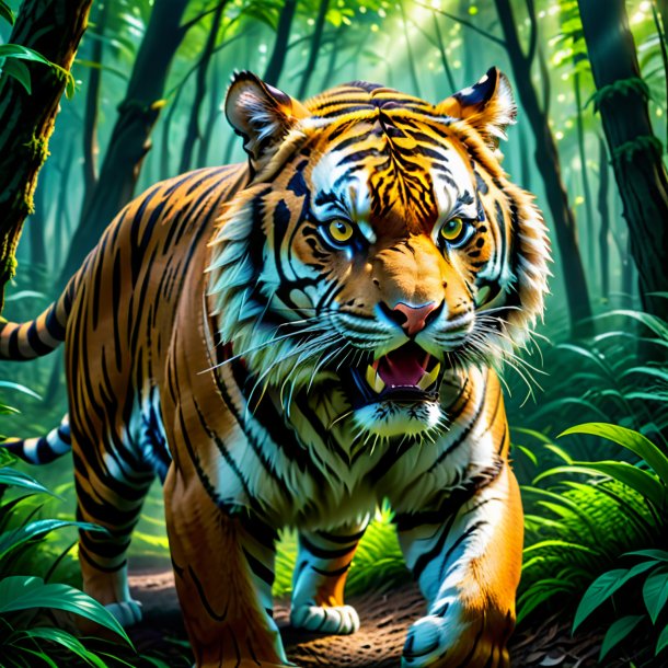 Picture of a threatening of a tiger in the forest