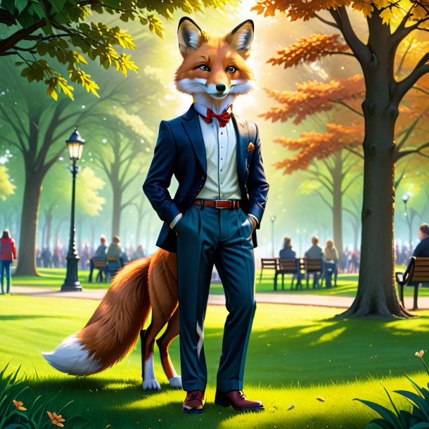 Drawing of a fox in a trousers in the park