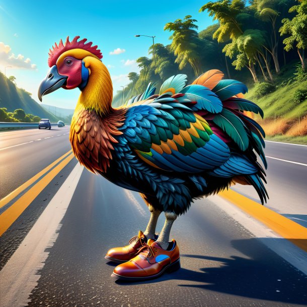 Drawing of a dodo in a shoes on the highway