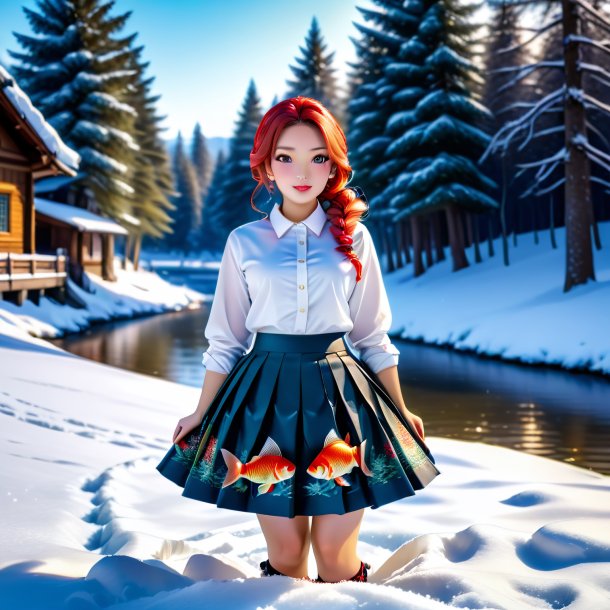 Photo of a carp in a skirt in the snow