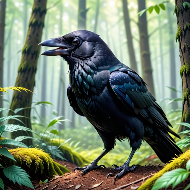 Pic of a playing of a crow in the forest