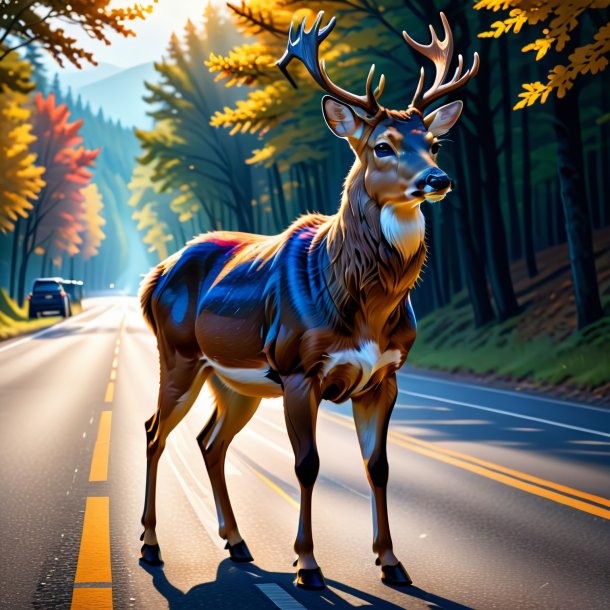 Dessin d'un cerf dans un manteau sur la route