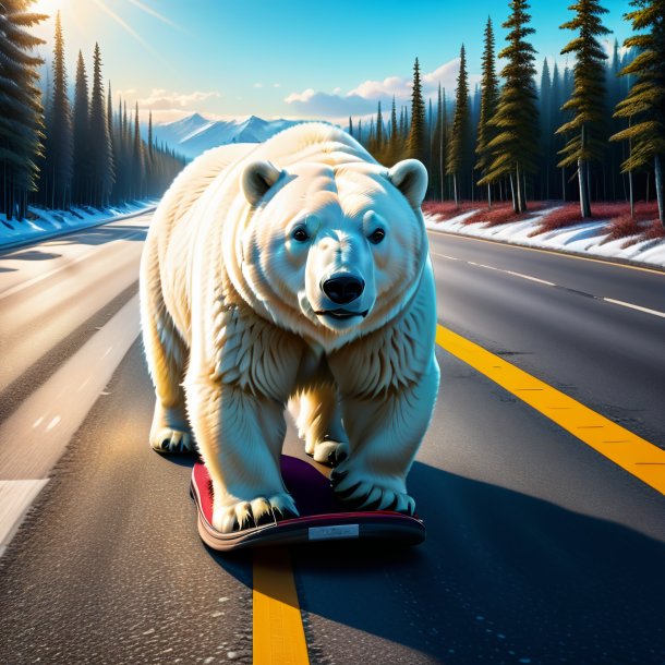 Drawing of a polar bear in a shoes on the road