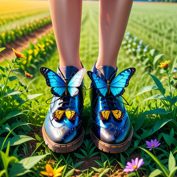 Pic d'un papillon dans une chaussure sur le terrain