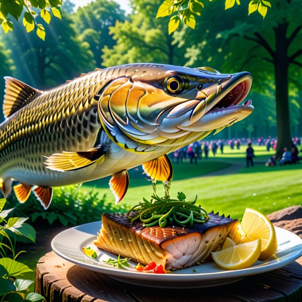 Photo d'une dégustation d'un brochet dans le parc