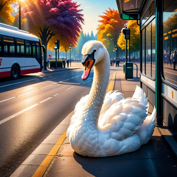 Image of a smiling of a swan on the bus stop