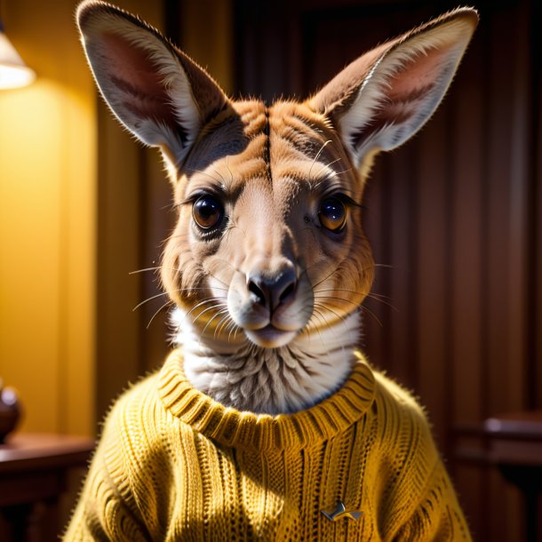 Foto de un canguro en un suéter amarillo