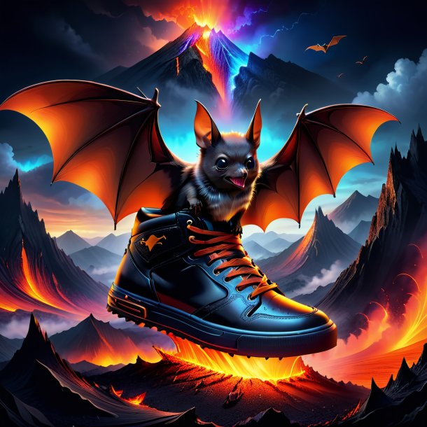 Dessin d'une chauve-souris dans une chaussure dans le volcan