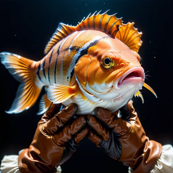 Image of a fish in a brown gloves