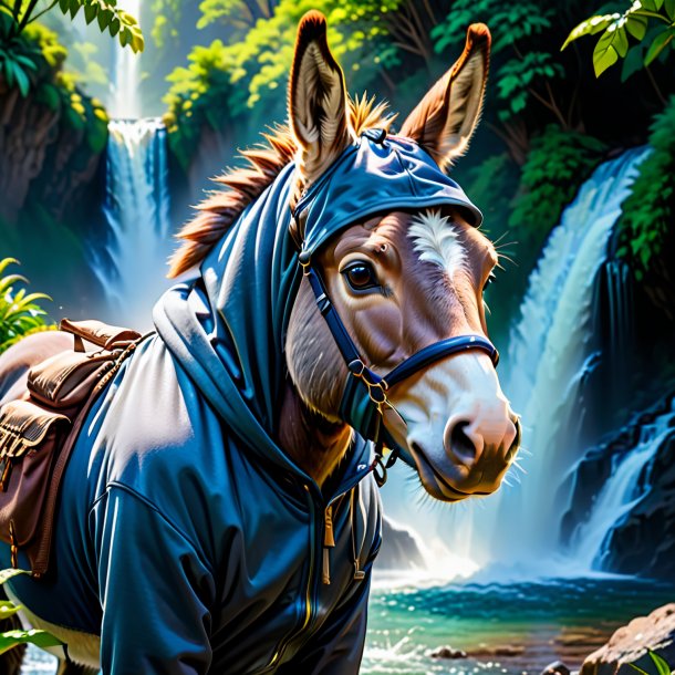 Pic of a donkey in a hoodie in the waterfall