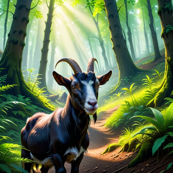 Picture of a waiting of a goat in the forest