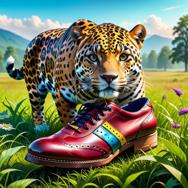 Imagem de um jaguar em um sapatos no prado