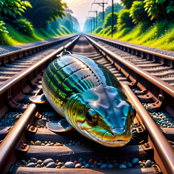 Pic of a sleeping of a eel on the railway tracks