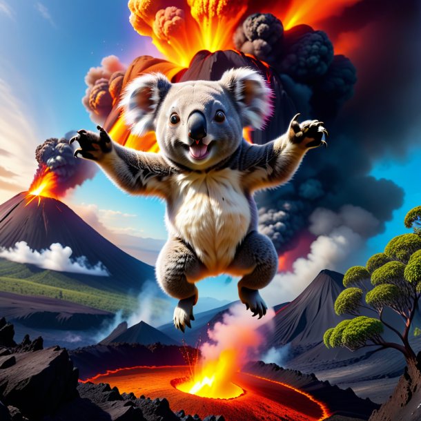 Pic of a jumping of a koala in the volcano