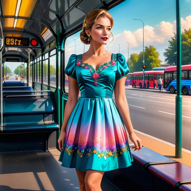 Imagem de um mol em um vestido no ponto de ônibus