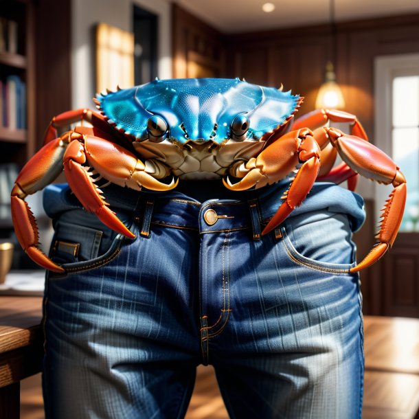 Image of a crab in a jeans in the house