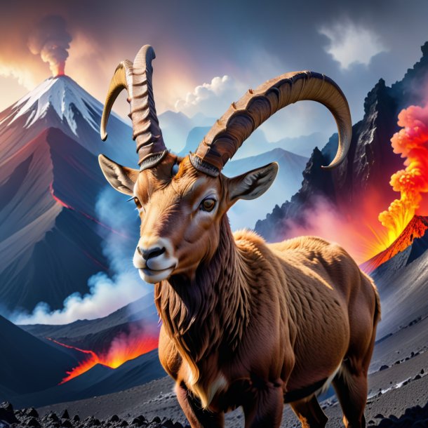 Image d'un ibex dans une casquette dans le volcan