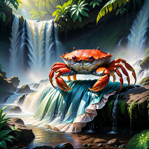 Illustration of a crab in a skirt in the waterfall