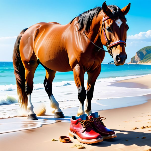 Photo d'un cheval dans une chaussure sur la plage