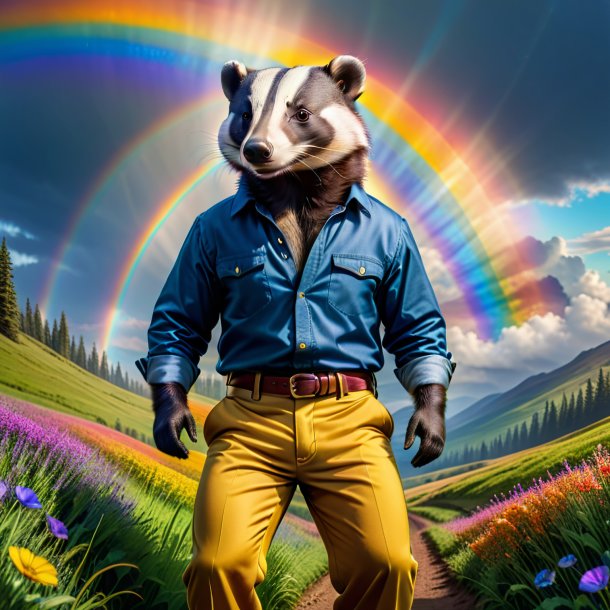 Image of a badger in a trousers on the rainbow