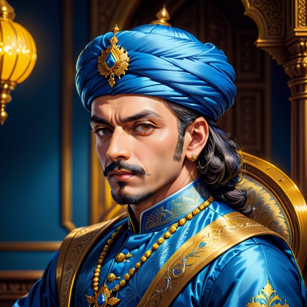 "portrait of a blue sweet sultan, yellow"