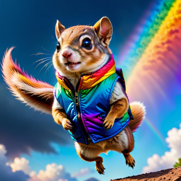 Picture of a flying squirrel in a vest on the rainbow