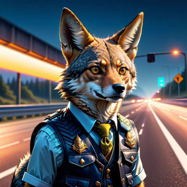 Illustration of a jackal in a vest on the highway