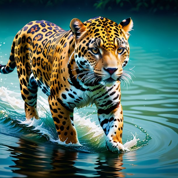 Imagen de un jaguar en un pantalón en el agua