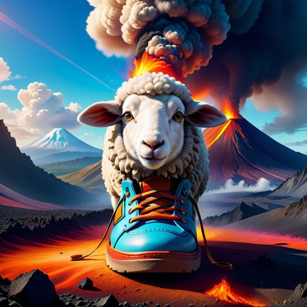 Illustration of a sheep in a shoes in the volcano