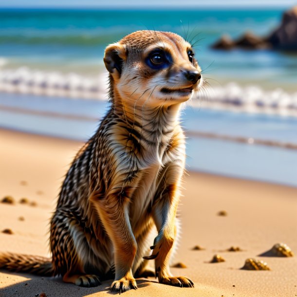 Retrato de um jogo de um meerkat na praia